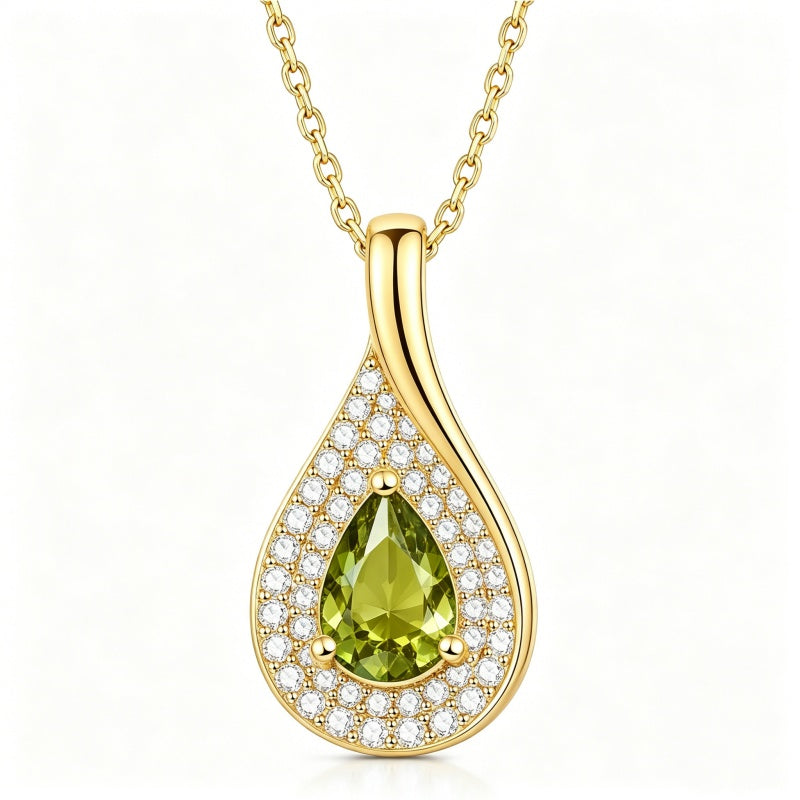 14K Gold  Plated 1CT Pear Teardrop Birthstone Pendant Necklace for Women