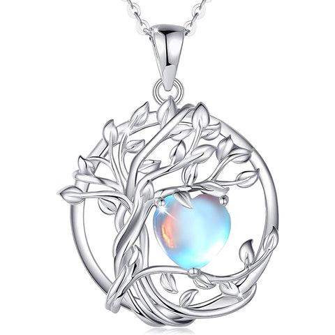 Sterling Silver Heart Birthstone Tree of Life Pendant Necklace