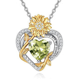 Sterling Sliver Birthstone Love Heart & Sunflower Pendant Necklace Engraved With You Are My Sunshine