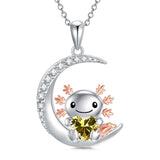 Sterling Silver 12 Birthstones Axolotl  Pendant Necklace