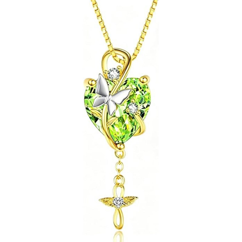 14K Gold Plated  Heart Birthstone Butterfly Infinity Angel WingPendant Necklace for Women