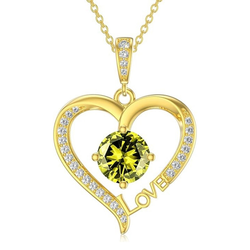 14K Gold Plated  12 Months Heart Birthstone Pendant Necklace Birthday Wedding Anniversary Jewelry Gifts for Women