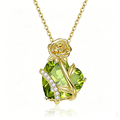 10K 14K 18K Gold Heart Birthstone Rose Pendant Necklace Gifts for Wife Girlfriend Mom Daughter Grandma