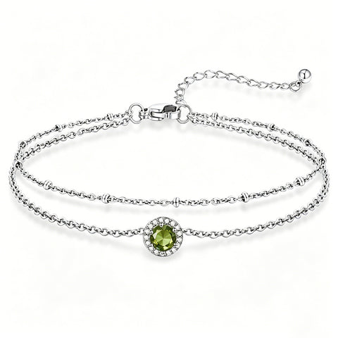 Sterling Silver Birthstone Double Layer Anklet for Beach Weddings, Summer Vacations & Pool Parties