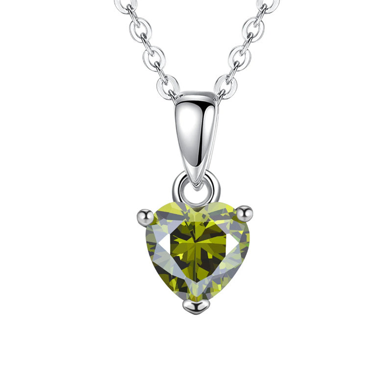 Sterling Silver Heart-Shaped 12 Month Birthstone Cubic Zirconia Pendant Necklace, Valentine's Day Gift