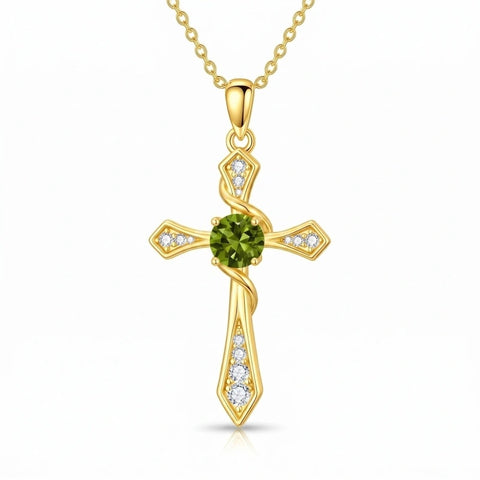 14K Gold Plated Birthstone Infinity  Cross Pendant NecklaceJewelry for Women