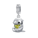 Sterling Silver Birthstone Otter Bead Charm for  Otter Lovers