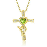14K Gold Plated Birthstone Butterfly  Cross Pendant Necklace Anniversary Birthday for Her