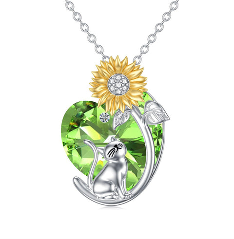 Sterling Silver Crystal Birthstone Cat Dog Pendant Necklace