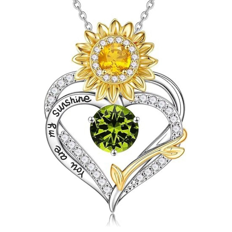 14K Gold Plated Birthstone Sunflower Pendant Necklace Anniversary Birthday Gifts for Women