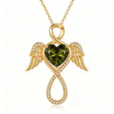 14K Gold Plated 12-Month Birthstone Infinity Angel Wings Pendant Necklace for Women