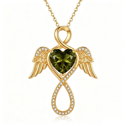 14K Gold Plated 12-Month Birthstone Infinity Angel Wings Pendant Necklace for Women