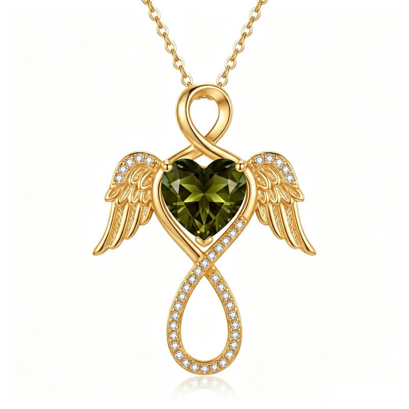 14K Gold Plated 12-Month Birthstone Infinity Angel Wings Pendant Necklace for Women