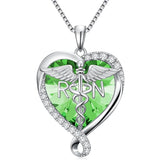 Sterling Silver Birthstone RN Medical Caduceus Pendant Necklace