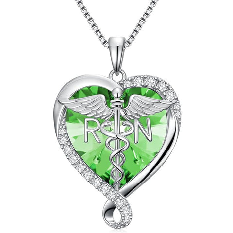 Sterling Silver Birthstone RN Medical Caduceus Pendant Necklace