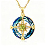 14K Gold Plated Crystal Compass Pendant Necklace Graduation Jewelry Inspirational Travel Valentine's Day Gift