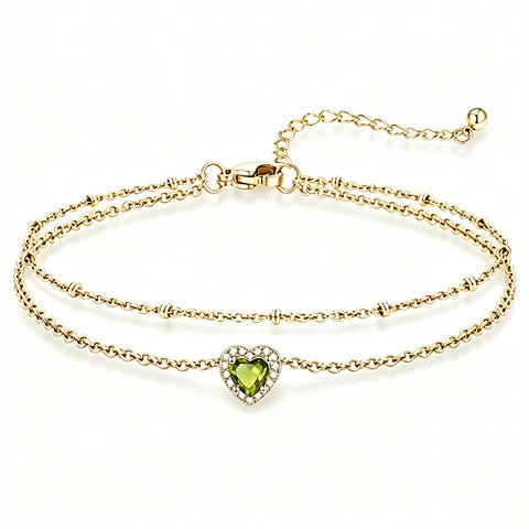Sterling Silver Birthstone Double Layer Anklet for Beach Weddings, Summer Vacations & Pool Parties