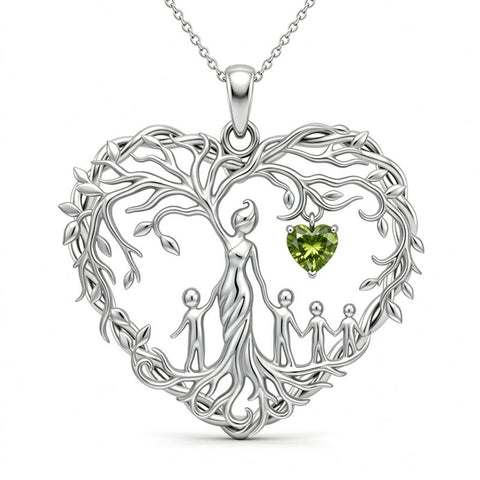 Sterling Silver Heart Pendant Birthstone Tree of Life Mother Child Family Necklace