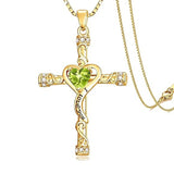 14K Gold Plated Heart Cut Cubic Zirconia Cross  Pendant Necklace For Women Religious Faith Jewelry