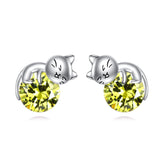 Sterling Silver Birthstone Cat Stud Earrings