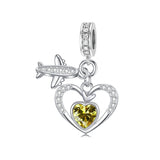 Sterling Silver Cubic Zirconia Heart Birthstone  Airplane Charm Beads