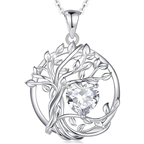 Sterling Silver Heart Birthstone Tree of Life Pendant Necklace