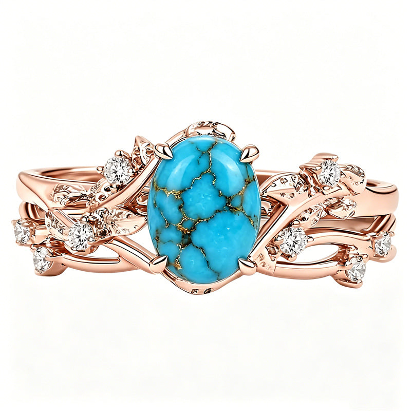 Sterling Silver Personalized Engraved 1-3CT Turquoise Engagement  Wedding Promise Ring Set for Her