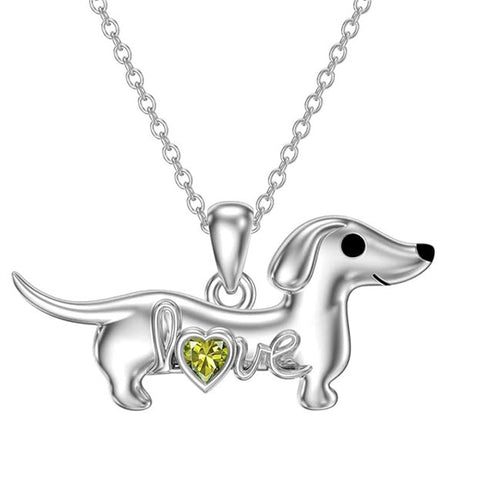 Sterling Silver Heart Birthstone  Dachshund Pendant Necklace