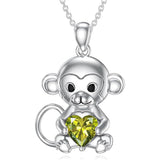 Sterling Silver Birthstone Monkey Pendant Necklace