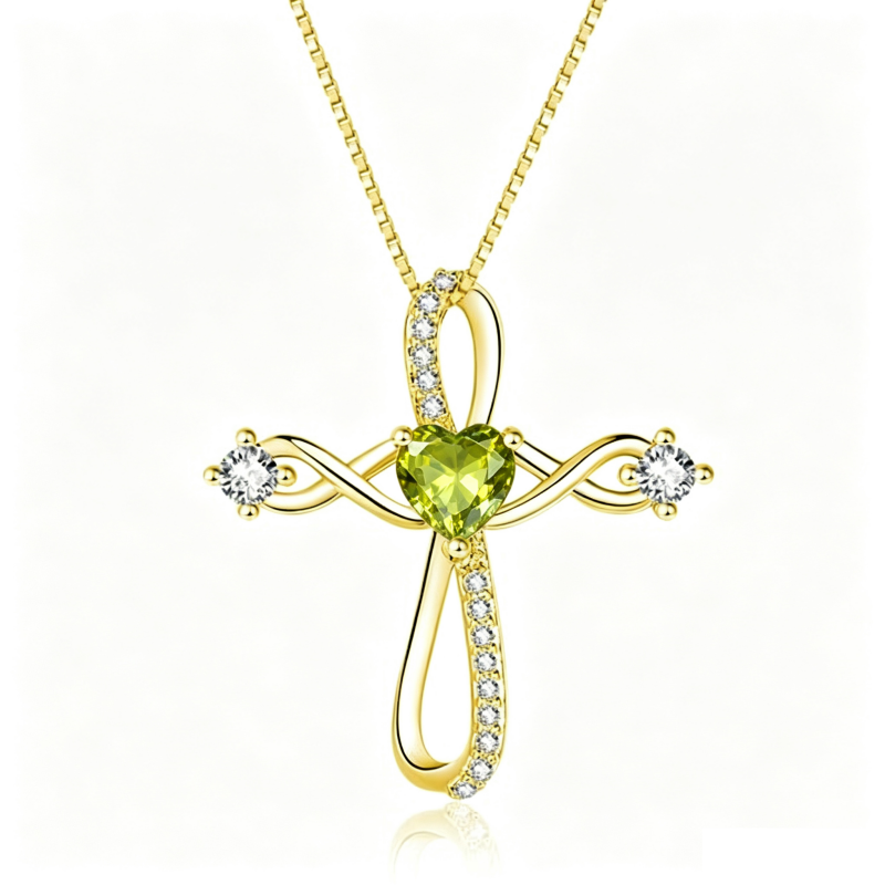 14K Gold Plated Heart Birthstone Infinity Religious Cross Pendant Necklace for Women