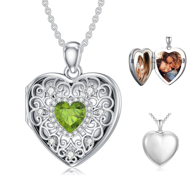 Sterling Silver Heart Crystal Personalized Picture Heart Locket Pendant Necklace