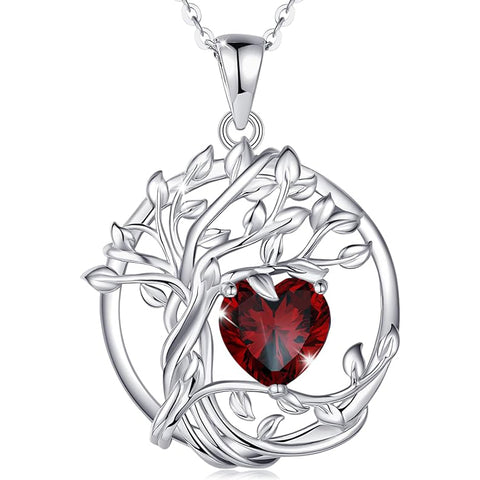 Sterling Silver Heart Birthstone Tree of Life Pendant Necklace