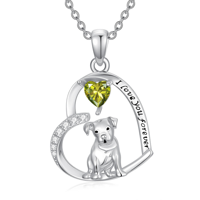 Sterling Silver 12 Month Birthstone Schnauzer Chihuahua Pitbull Pug Pendant Necklace for Women