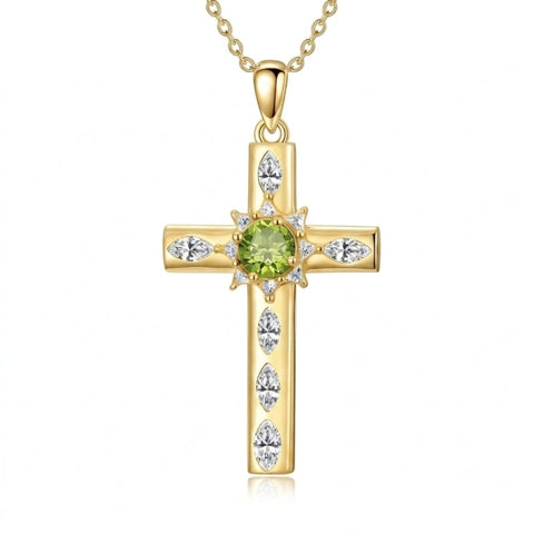 14K Gold Plated Birthstone Infinity  Cross Pendant NecklaceJewelry for Women