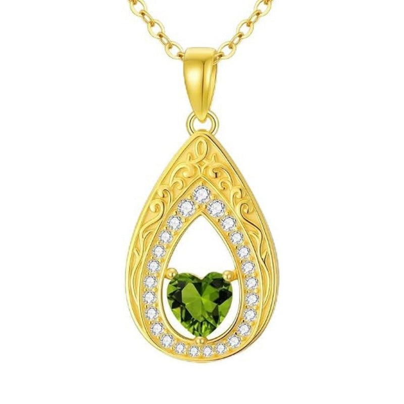 Vintage Teardrop Birthstone 14K Yellow Gold Plated Pendant Necklace for Women