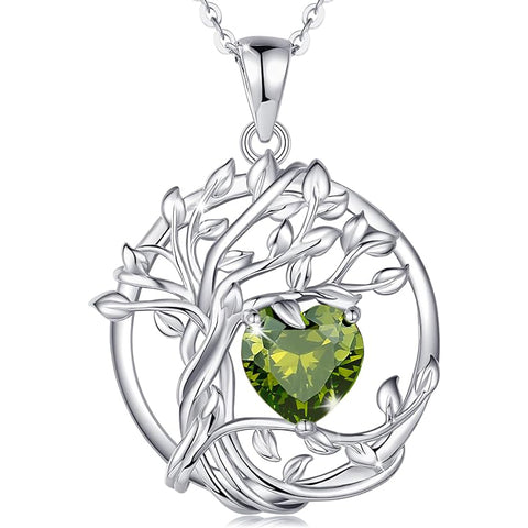 Sterling Silver Heart Birthstone Tree of Life Pendant Necklace