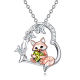 Sterling Silver Heart Birthstone Fox Pendant Necklace
