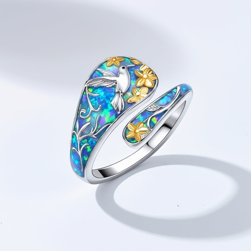 Sterling Silver Turquoise Hummingbird Butterfly Sunflower Adjustable Spoon Ring