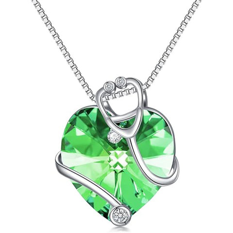 Sterling Silver Heart Crystal Stethoscope Pendant Necklace