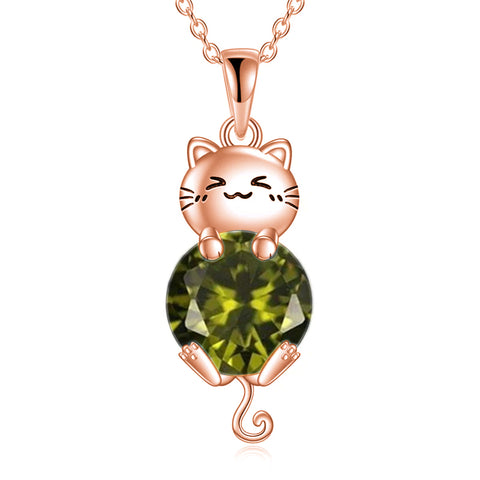 Silver Cat 12 Month Birthstone Pendant Necklace