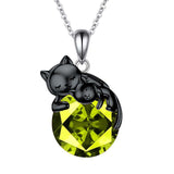 Black Cat Animal Necklace with Birthstone Sterling Silver Gift for Mother Women