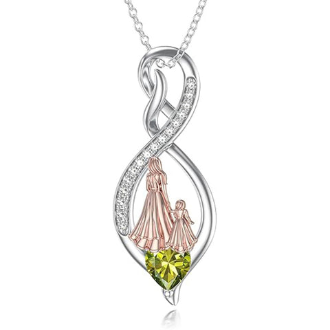 Sterling Silver Birthstone Infinity Heart Mother Daughter Pendant Necklace