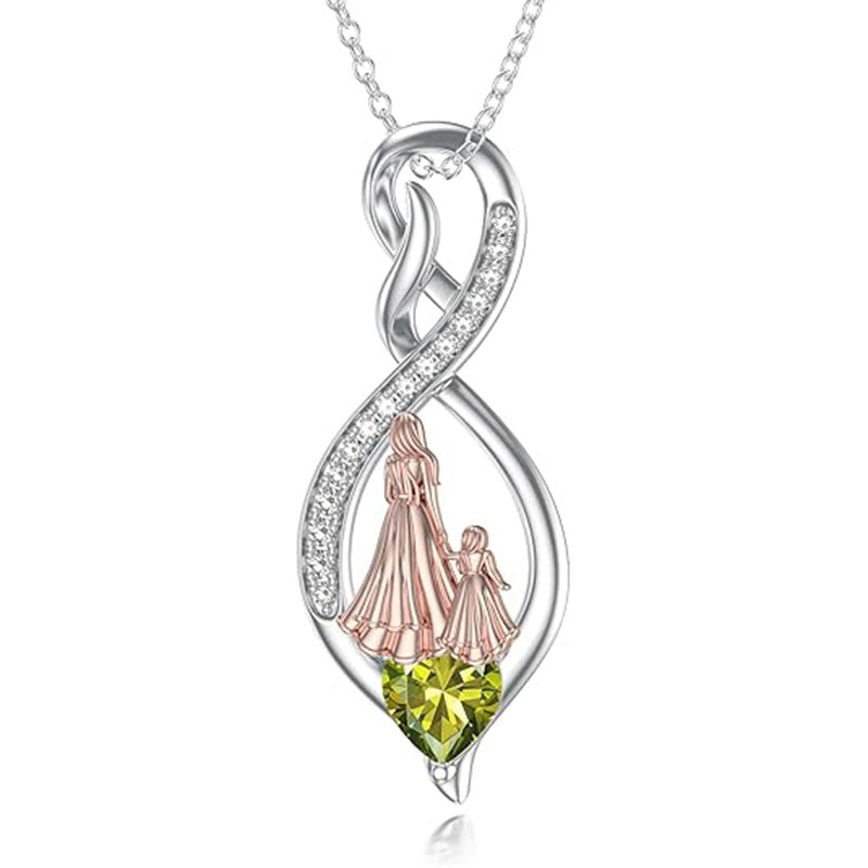 Sterling Silver Birthstone Infinity Heart Mother Daughter Pendant Necklace
