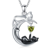 Cat Necklace 925 Silver Cat Birthstone Necklace Cat Jewelry Gift for Women Cat Lover