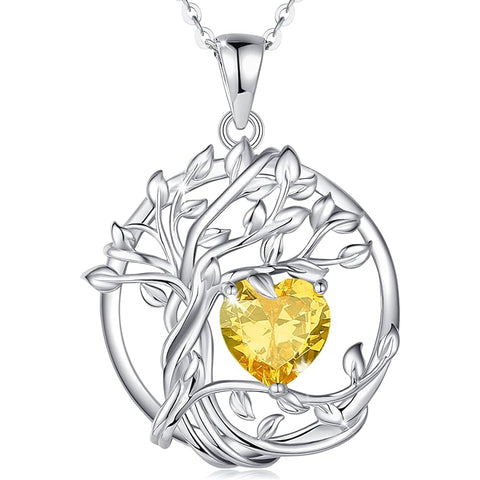 Sterling Silver Heart Birthstone Tree of Life Pendant Necklace