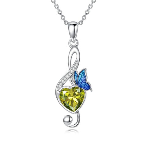 Sterling Silver Birthstone Music Note Butterfly Treble Clef Pendant Necklace