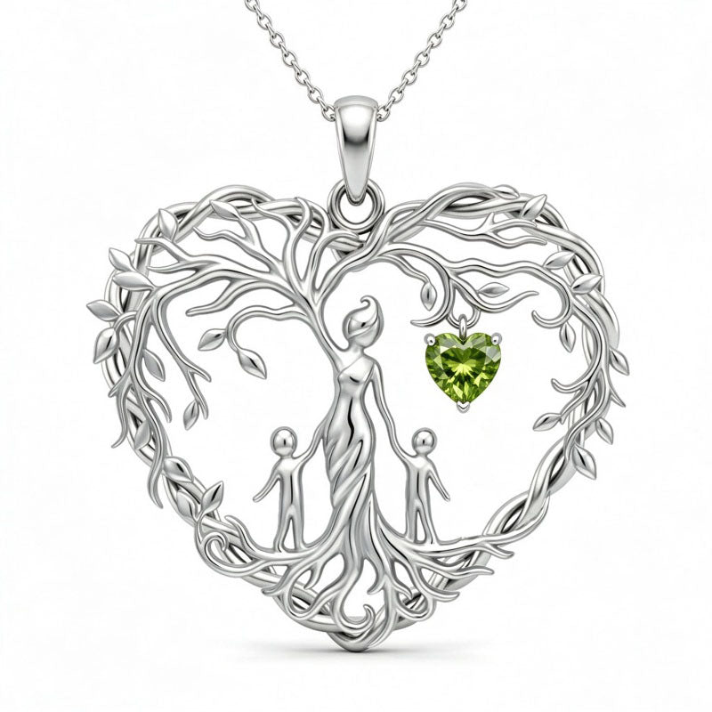 Sterling Silver Heart Pendant Birthstone Tree of Life Mother Child Family Necklace