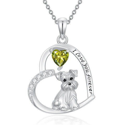Sterling Silver 12 Month Birthstone Schnauzer Chihuahua Pitbull Pug Pendant Necklace for Women