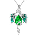 Sterling Silver Teardrop Shaped Crystal Wyvern Dragon Pendant Necklace