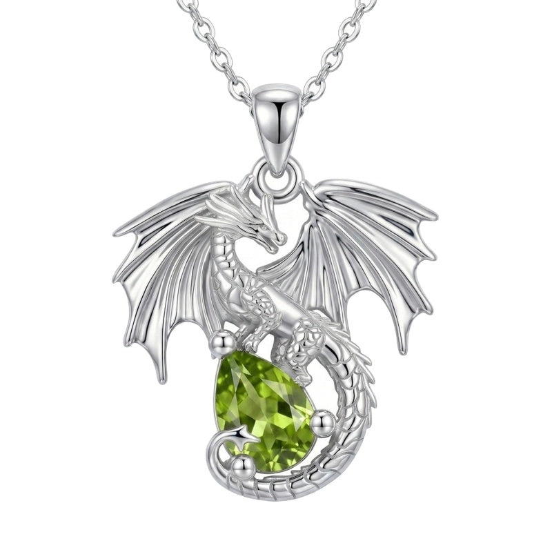 Sterling Silver Dragon Birthstone Necklace Jewelry Gifts for Dragon Lovers, Birthday Anniversary